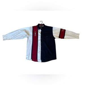 Wrangler Men's Red, White, and Blue Button-Down Shirt